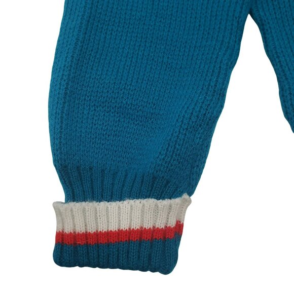Vintage Let Kids Teal Knit Football Knit Sweater Pants Beanie Hat 70s Retro 24M - Picture 7 of 15